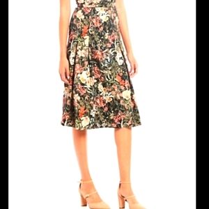 NEW Antonio Melani Black Floral Brenda Sateen Skirt Print Midi Elegant Summer